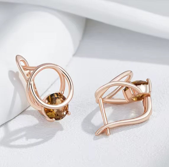 Luxury Shiny Brown Zircon Earrings