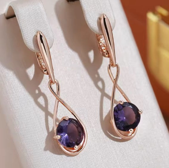 Luxury Round Purple Zircon Dangle Earrings