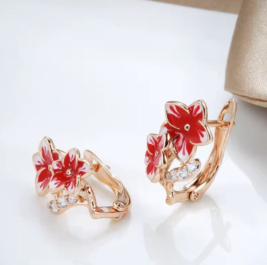 Vintage Red Flower Dangle Earrings