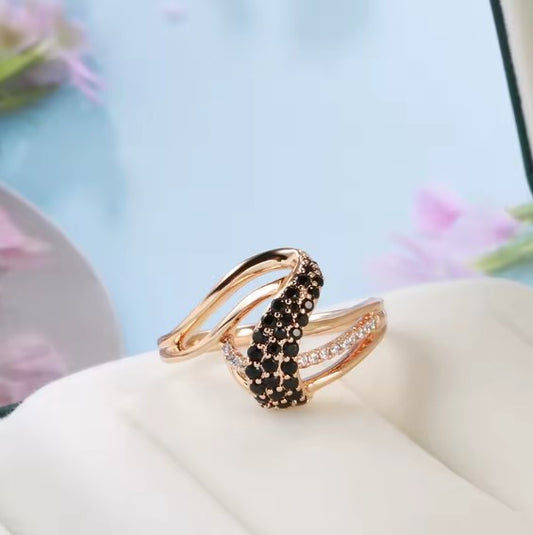 Fashion Natural Black Zircon Rose Gold Ring