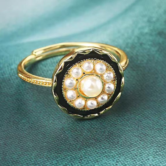 Vintage Light Gold Adjustable Pearl Ring