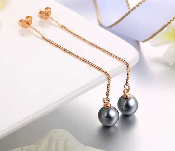 Vintage Pearl Rose Gold Drop Earrings
