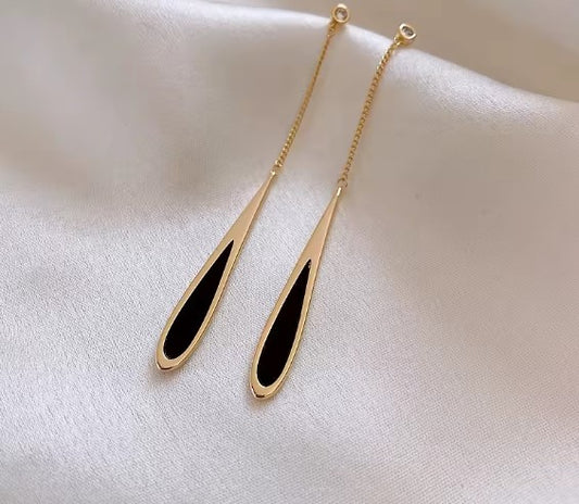 Black Drop Tassel Long Earrings