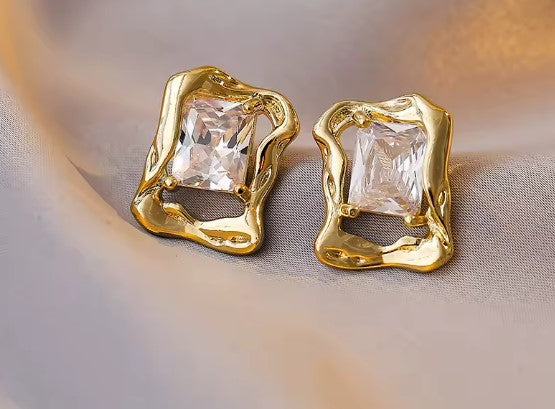 Vintage Rectangular Inlaid Zircon Earrings