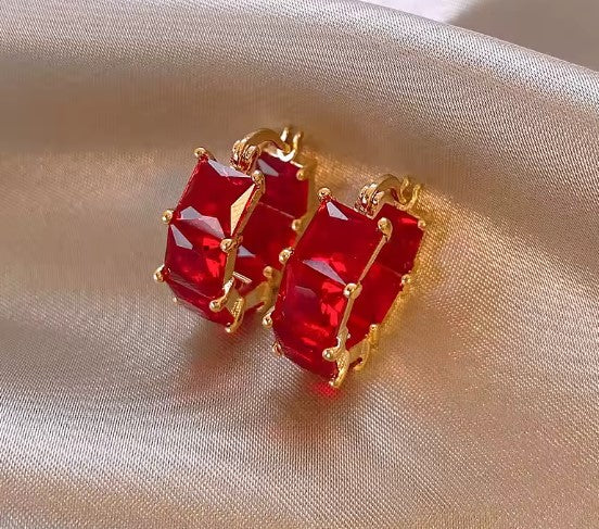 Luxury Red Crystal Zircon Earrings