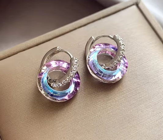 Crystal Purple Circle Silver Ring