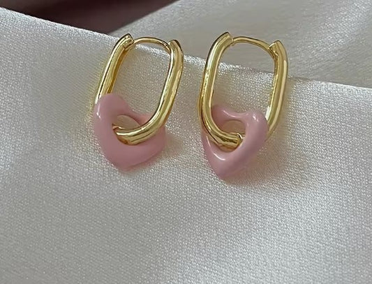 Classic Pink Heart Dangle Earrings