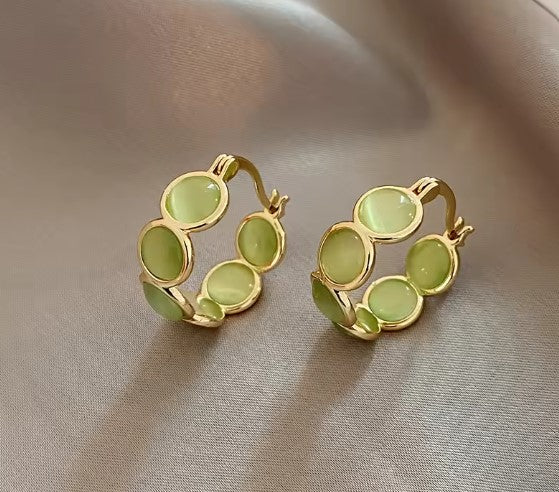 Green Opals Round Hoop Earrings