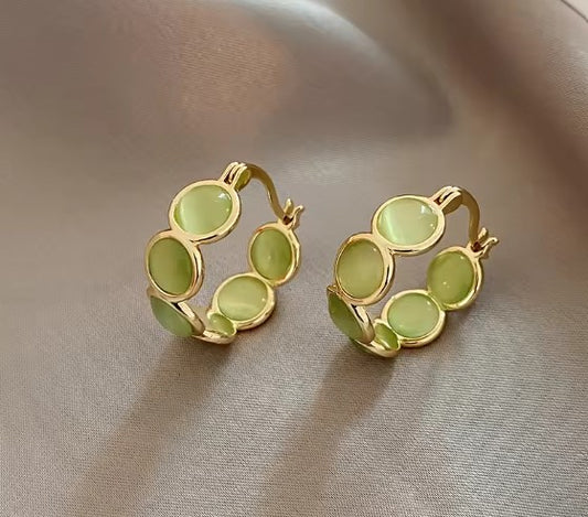 Green Opals Round Hoop Earrings