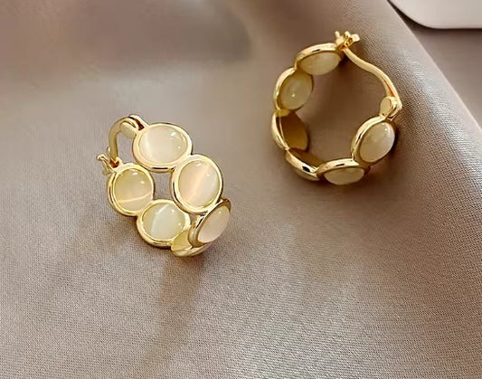 White Opals Round Hoop Earrings