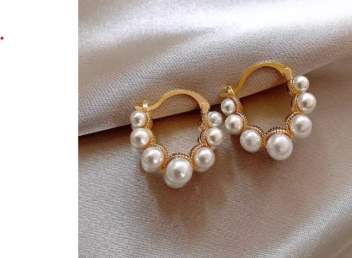 Classic Double Row Pearl Gold Earrings