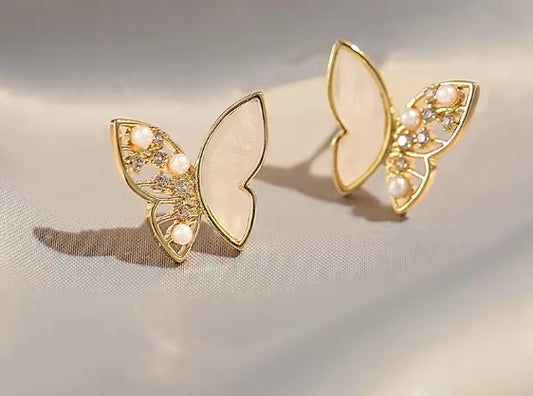 Elegant White Butterfly Stud Earrings