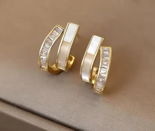 Vintage Shell Zircon Arc Earrings