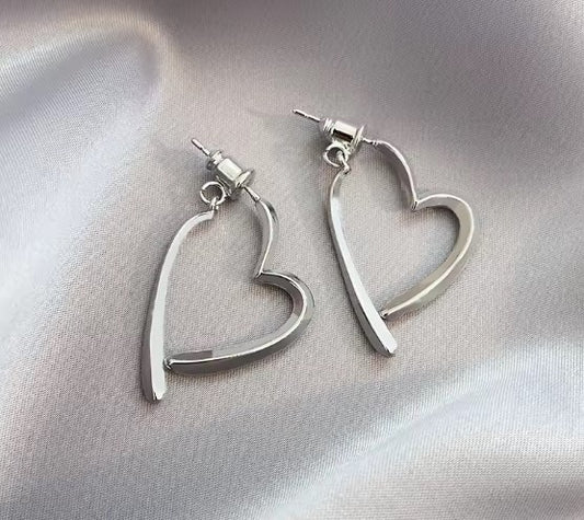 Heart Shaped Pendant Silver Earrings