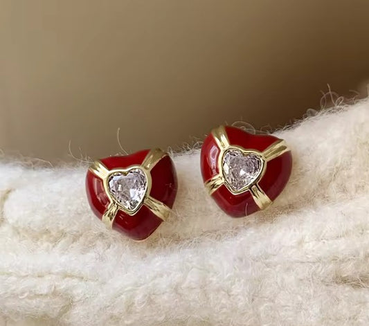 Vintage Red Heart Shaped Earrings