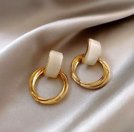 Luxury Opal Circle Pendant Dangle Earrings