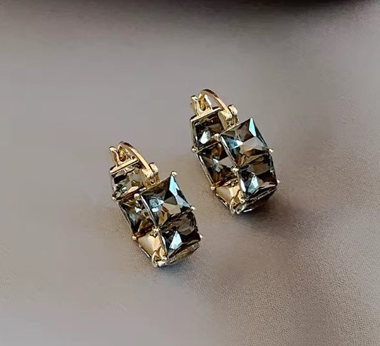 Luxury Premium Grey Zircon Hoop Earrings