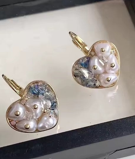 Crystal Heart Pearl Earrings