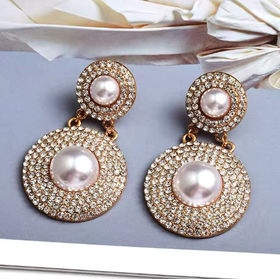 Elegant Rhinestone Round Drop Earrings