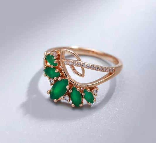 Dark Green Zircon Brass Ring