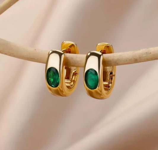 Vintage Green Zirconia Hoop Earrings