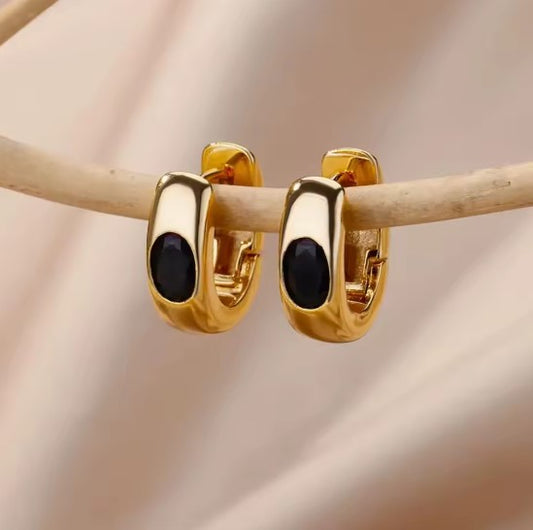 Vintage Black Zirconia Hoop Earrings