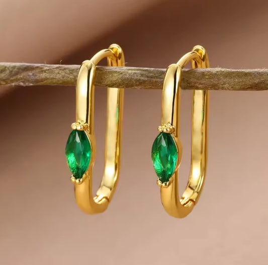 Green Zircon Square Gold Earrings