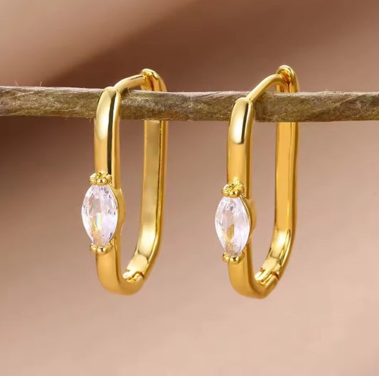 White Zircon Square Gold Earrings