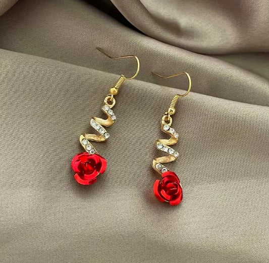 Classic Red Rose Crystal Earrings