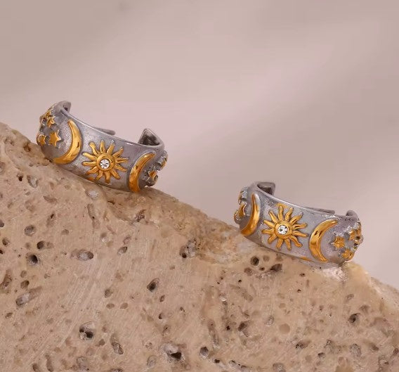 Classic Moon Sun Star Charm Hoop Earrings