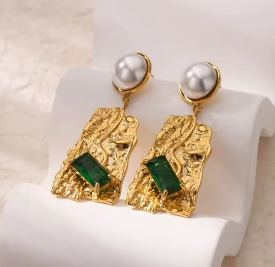Classic Pearl Stainless Gold Earrings