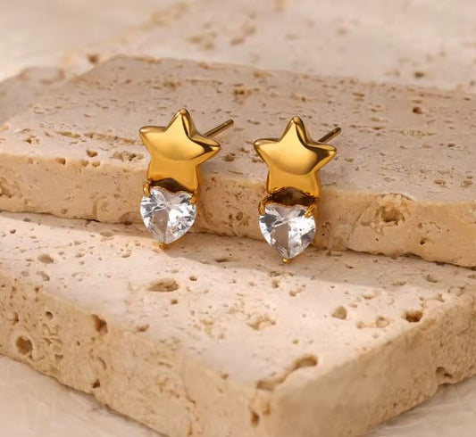 Classic Heart White Zircon Star Earrings