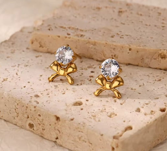 Classic White Stone Bow Stud Earrings