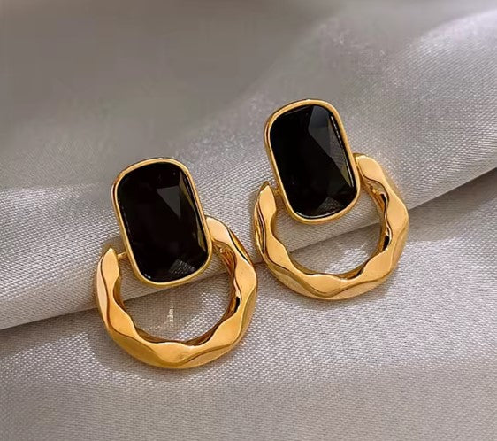 Black Gem Square Earrings