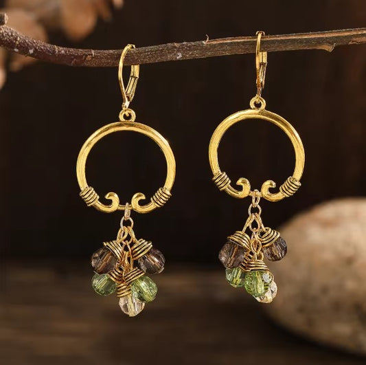 Vintage Round Stone Dangle Earrings