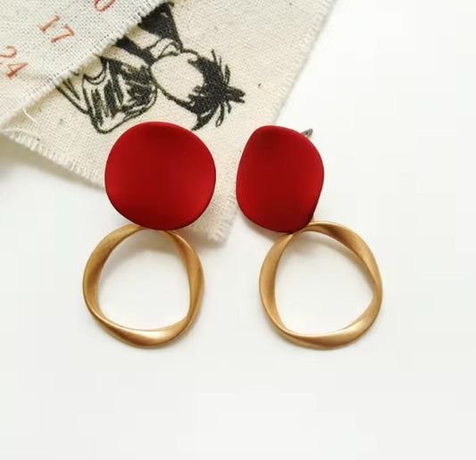 Temperament Red Round Earrings