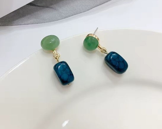 Exquisite Blue Turquoise Green Stone Earrings