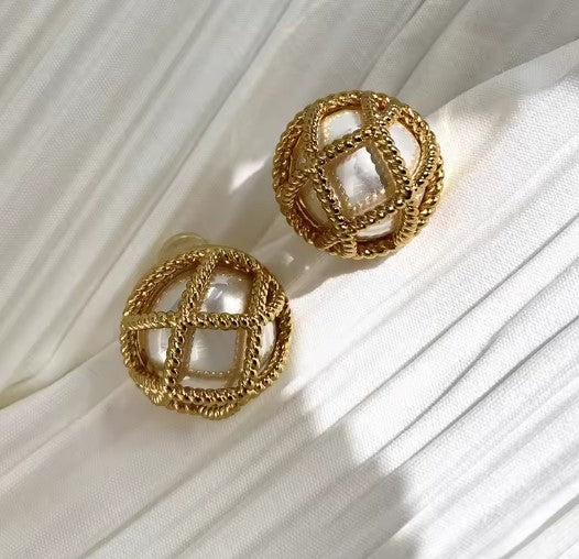 Classic Woven Hollow Pearl Earrings