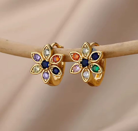 Vintage Colorful Zircon Gold Earrings