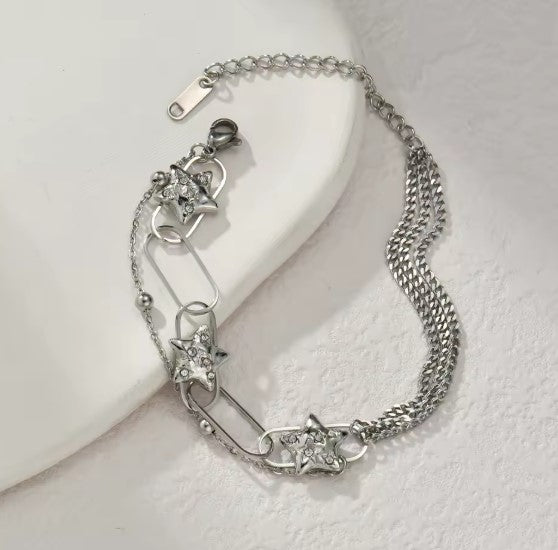 Classic Double Layer Zircon Silver Bracelet