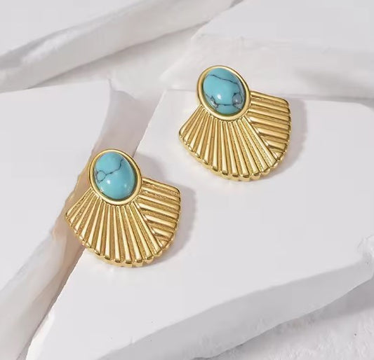 Vintage Turquoise Inlay Scallop Earrings