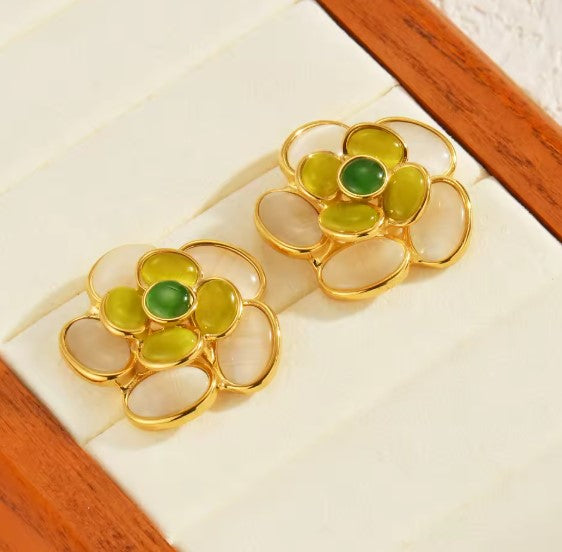 Exquisite Green Camellia Earrings