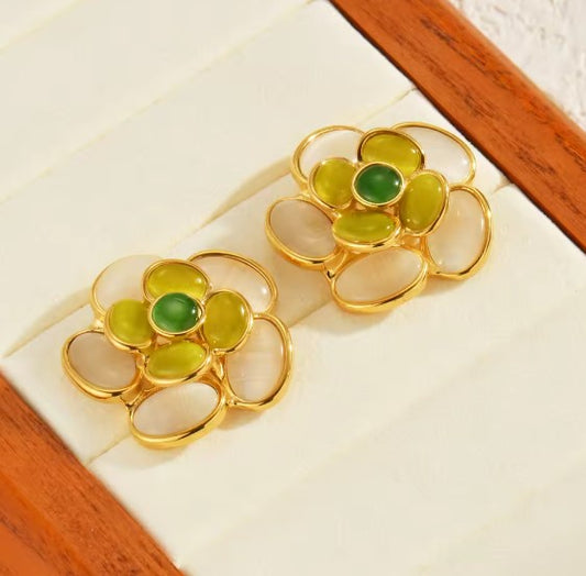 Exquisite Green Camellia Earrings