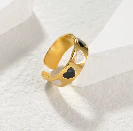 Black and White Heart Minimalist Drop Ring