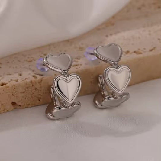 Classic Heart Stud Silver Earrings