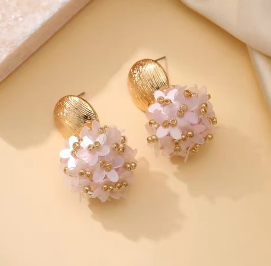Pink Royal Flower Petal Beads Drop Earrings