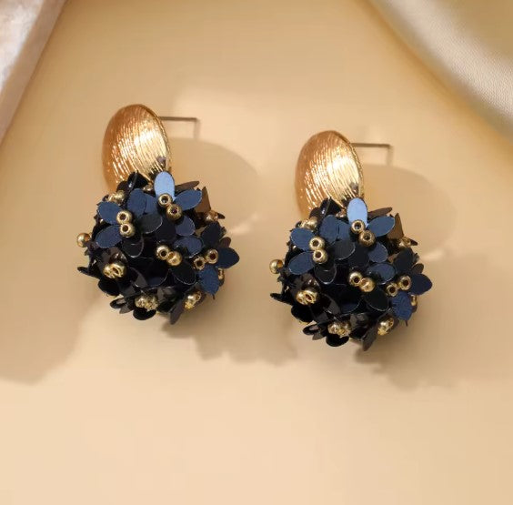 Dark Blue Elegant Flower Beads Drop Earrings