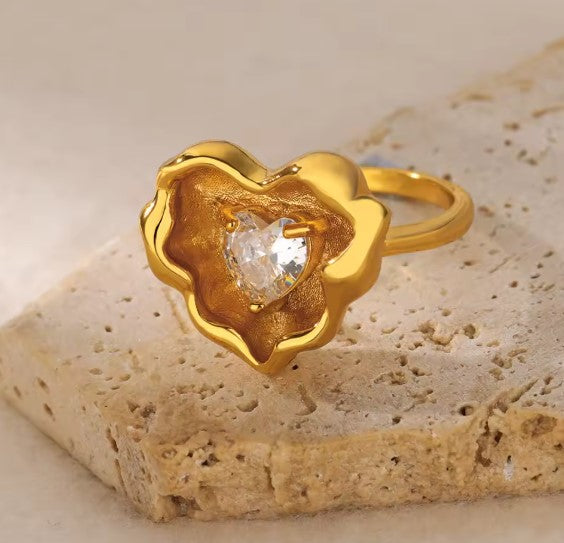 Zircon Heart Adjustable Gold Ring