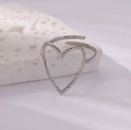 Classic Hollow Heart Silver Ring