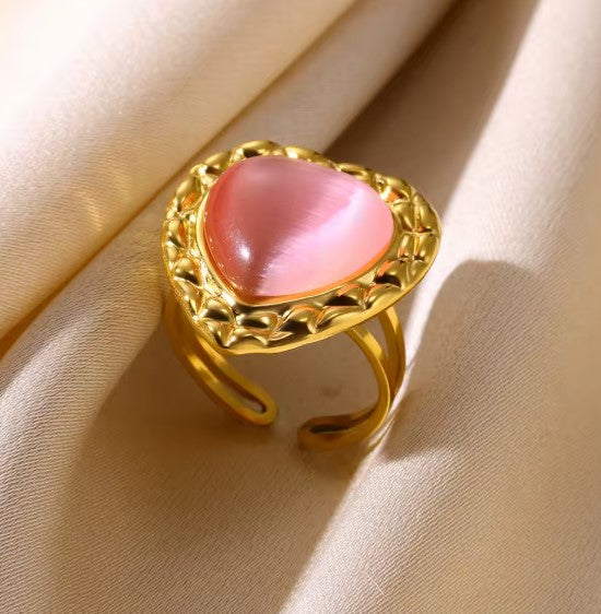Pink Heart Opal Stone Ring